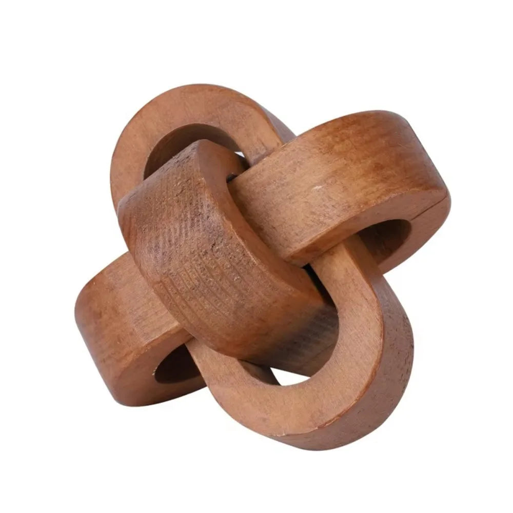 Boho Style Art Craft Wood Knot Ornament Hand-carved 3-Link Chain Wooden Buckle Handmade Wooden Chain Ball Home Decor