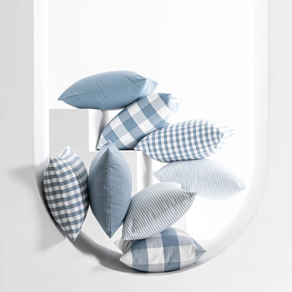 LEEJOOM Light Blue Baby Blue Pillow Covers Plaid Home Decorative Sofa Cushion Cover 30x50cm/45x45cm 1PC