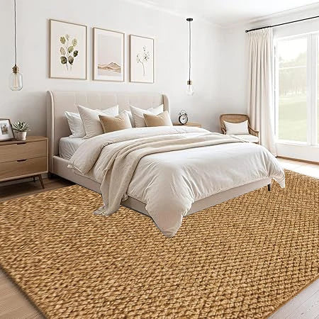 Solid Light Brown Woven Texture Area Rug Simple Plain Non‑Slip Floor Mat for Entryway Bedroom Home Decor
