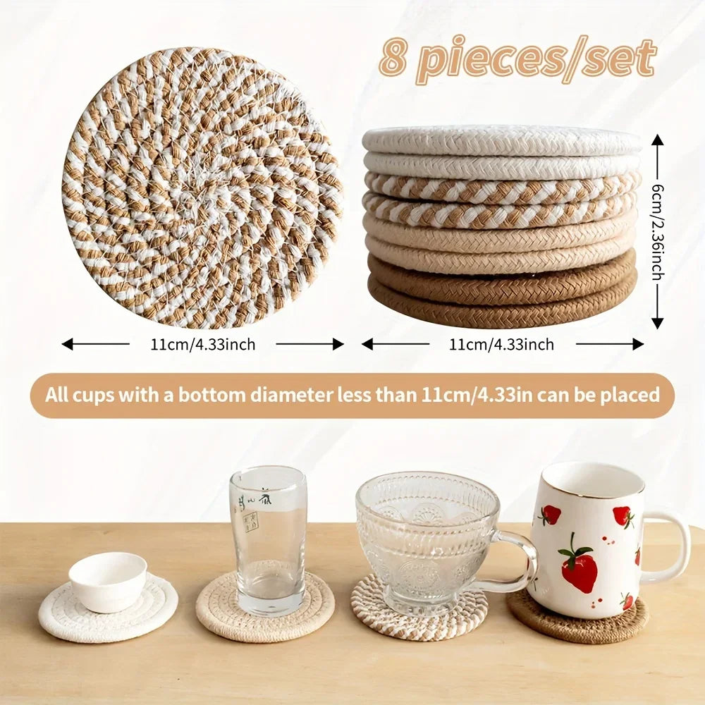 4pcs Absorbent Drink Coasters, Minimalist Cotton Fabric Coasters with Non-Woven Lining for Coffee Table Home Decor