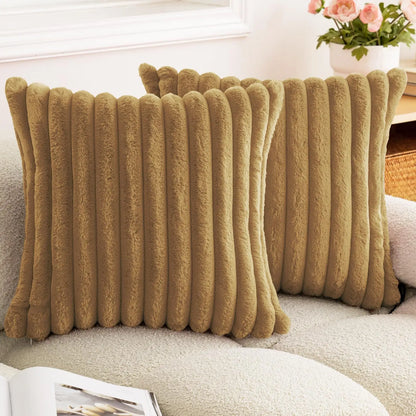 40x40 45x45 Faux Rabbit Fur Square Cushion Cover New Big Thick Striped Super Soft Solid Color Pillow Cover Sofa Decor Pillowcase