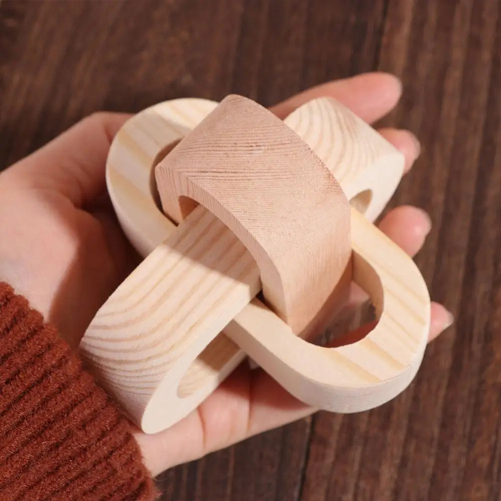 Boho Style Art Craft Wood Knot Ornament Hand-carved 3-Link Chain Wooden Buckle Handmade Wooden Chain Ball Home Decor