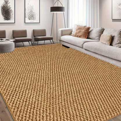 Solid Light Brown Woven Texture Area Rug Simple Plain Non‑Slip Floor Mat for Entryway Bedroom Home Decor