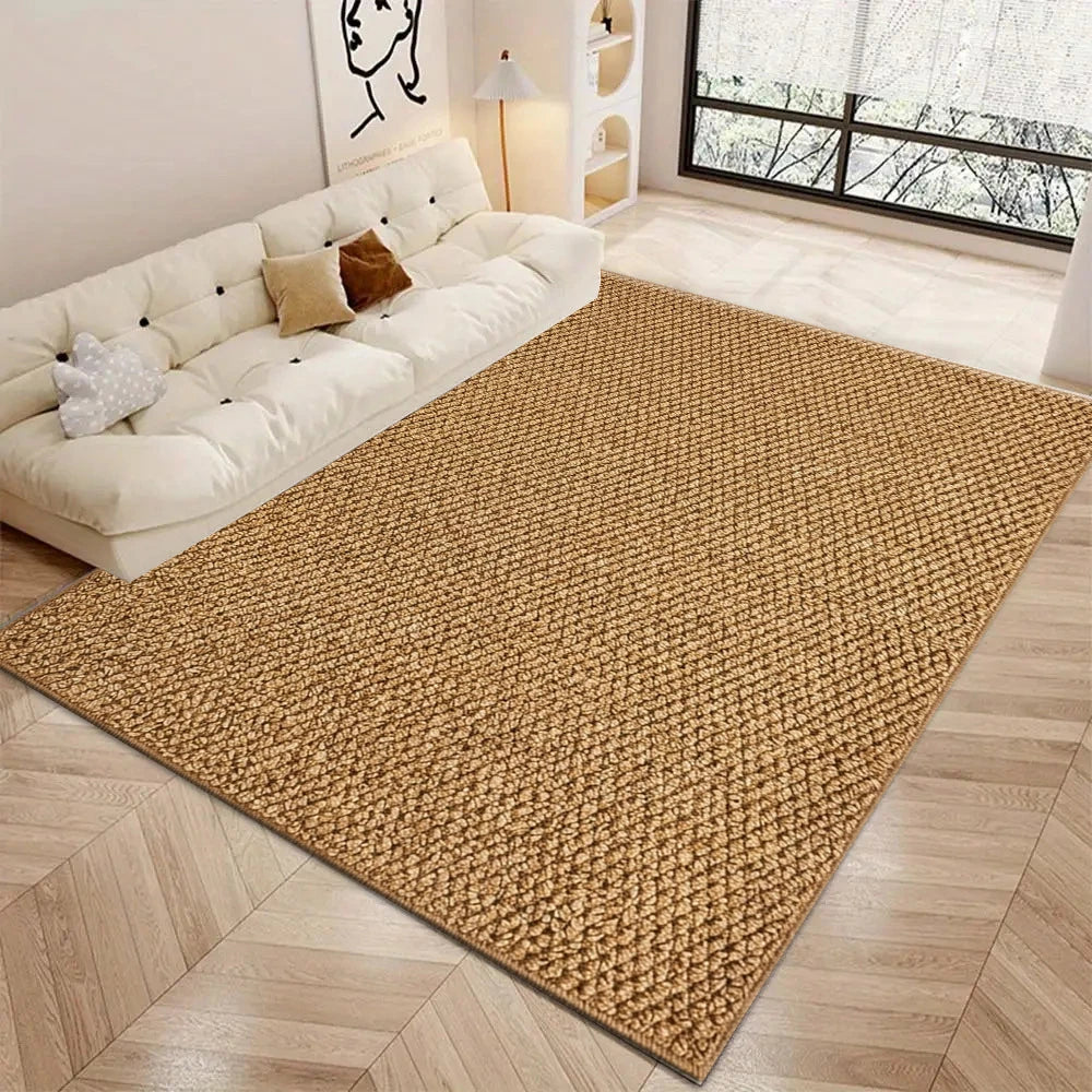 Solid Light Brown Woven Texture Area Rug Simple Plain Non‑Slip Floor Mat for Entryway Bedroom Home Decor