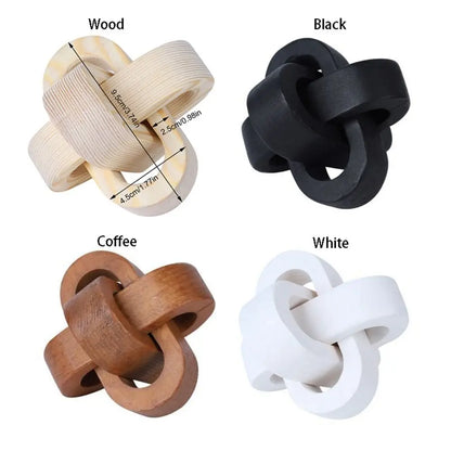 Boho Style Art Craft Wood Knot Ornament Hand-carved 3-Link Chain Wooden Buckle Handmade Wooden Chain Ball Home Decor