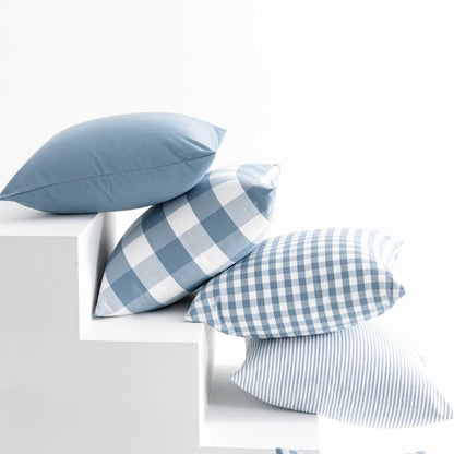 LEEJOOM Light Blue Baby Blue Pillow Covers Plaid Home Decorative Sofa Cushion Cover 30x50cm/45x45cm 1PC