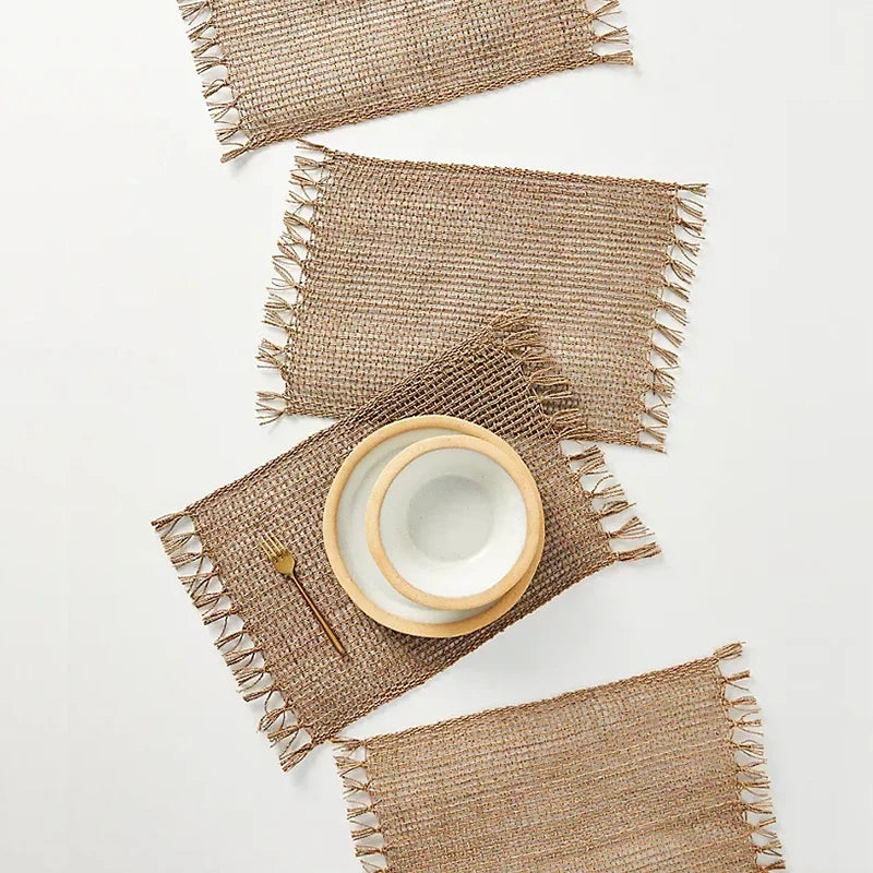 Natural Jute Tablerunner Tassel for Christmas Home Table Decoration Table Flag Cloth Wedding Decoration Table Runner