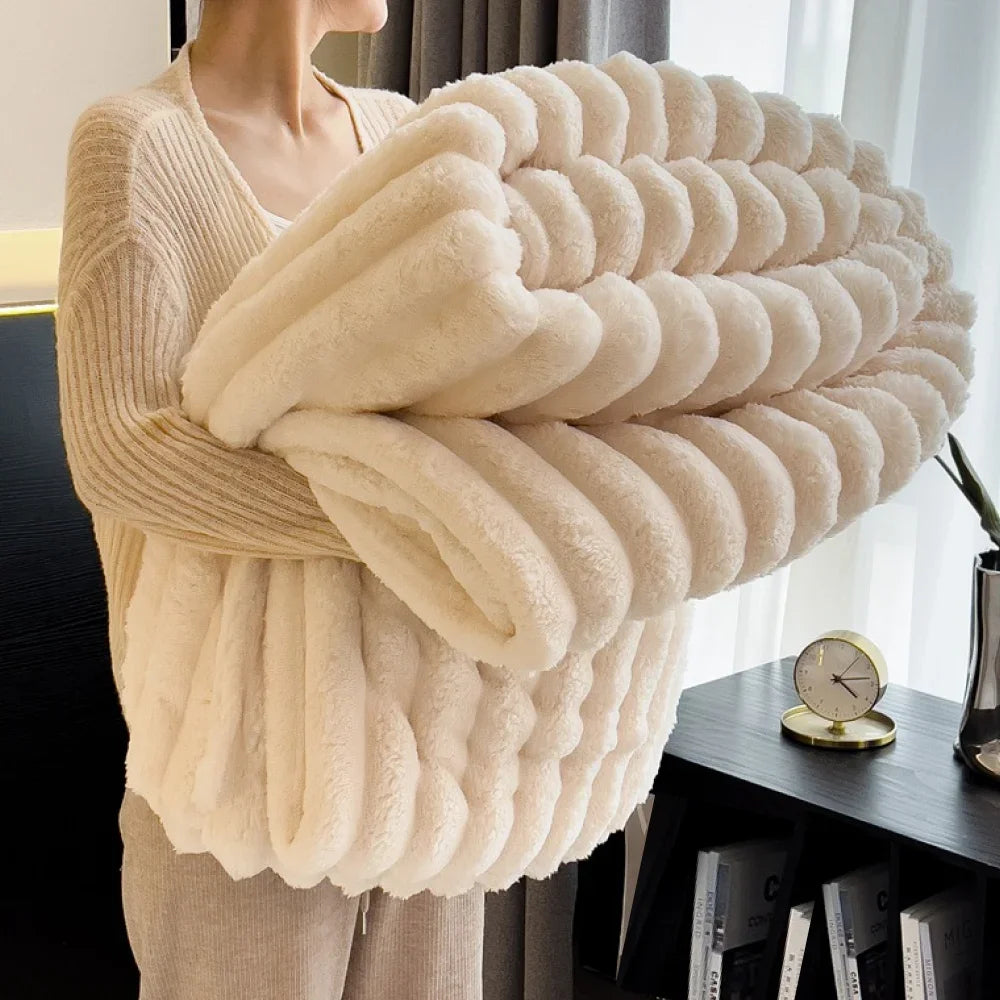 1pc Throw Blanket for Bed - 250GSM Soft & Warm Fluffy Blanket, Decorative Striped Blankets for Winter  Nap / Sleep