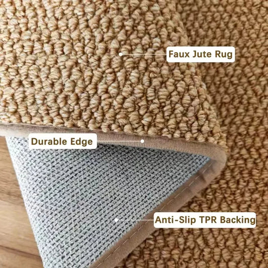 1pc Bedroom Rug Non Slip, Irregular Woven Jute Floor Mat for Living Room, Vintage Boho Carpet, Durable Area Rug for Home Floor